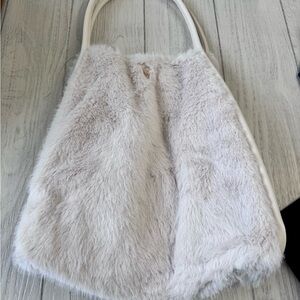 Victoria's Secret Plush Faux Fur Tote in Light Beige